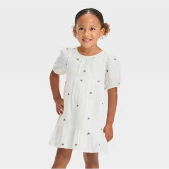 Cat and Jack Girls Dress 18 Months White Gauzy Embroidered Hearts Purple NEW - Picture 1 of 8